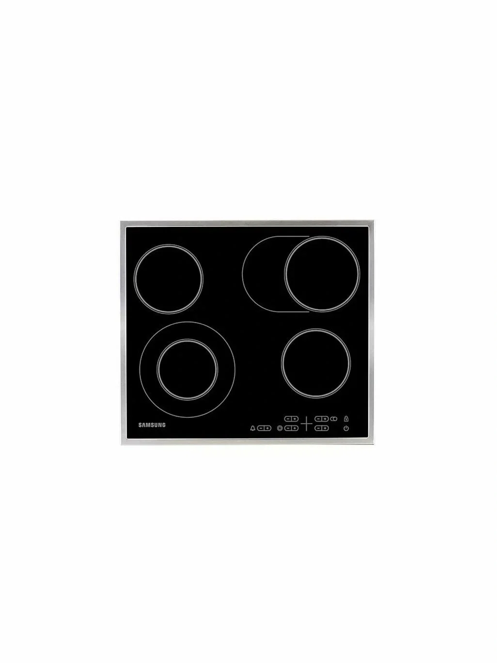 Встраиваемая электрическая панель Samsung NZ64T3516CK/WT, 575x505x55 мм, стеклокерамика, 4 конфорки, рамка - нержавеющая сталь,сенсорное управление, с