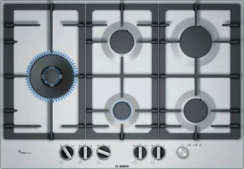 Газовая варочная панель Bosch PCS7A5I90 75 см, нерж.сталь, независимая, нержавеющая сталь,чугунные решетки