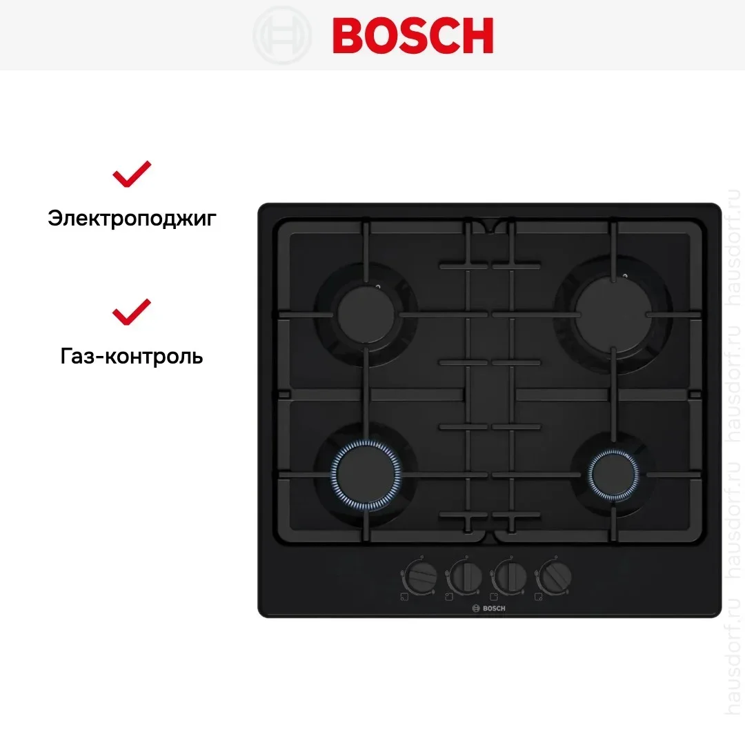 Газовая варочная панель Bosch PGP6B6K90R черный