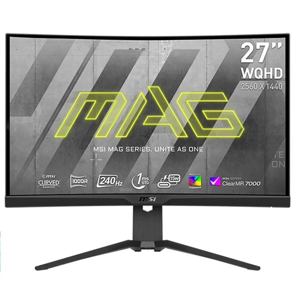 Монитор 27" MSI MAG 275CQF E18 VA 2560x1440, 180 Гц, 0.5 мс, 16:9, 250 кд/м², HDMI 2.0b, DP, 3.5 Jack, Adaptive-Sync, изогнутый экран (1500R), черный