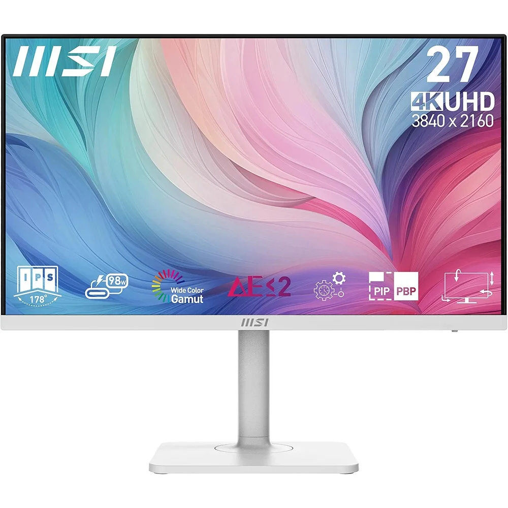 Монитор 27" MSI MD272UPHW IPS 3840x2160, 60 Гц, 4 мс, 16:9, 400 кд/м², 2xHDMI 2.0b, DP 1.4a, USB-C, USB Hub (3x USB 3.0), 3.5 Jack, Adaptive-Sync, бел