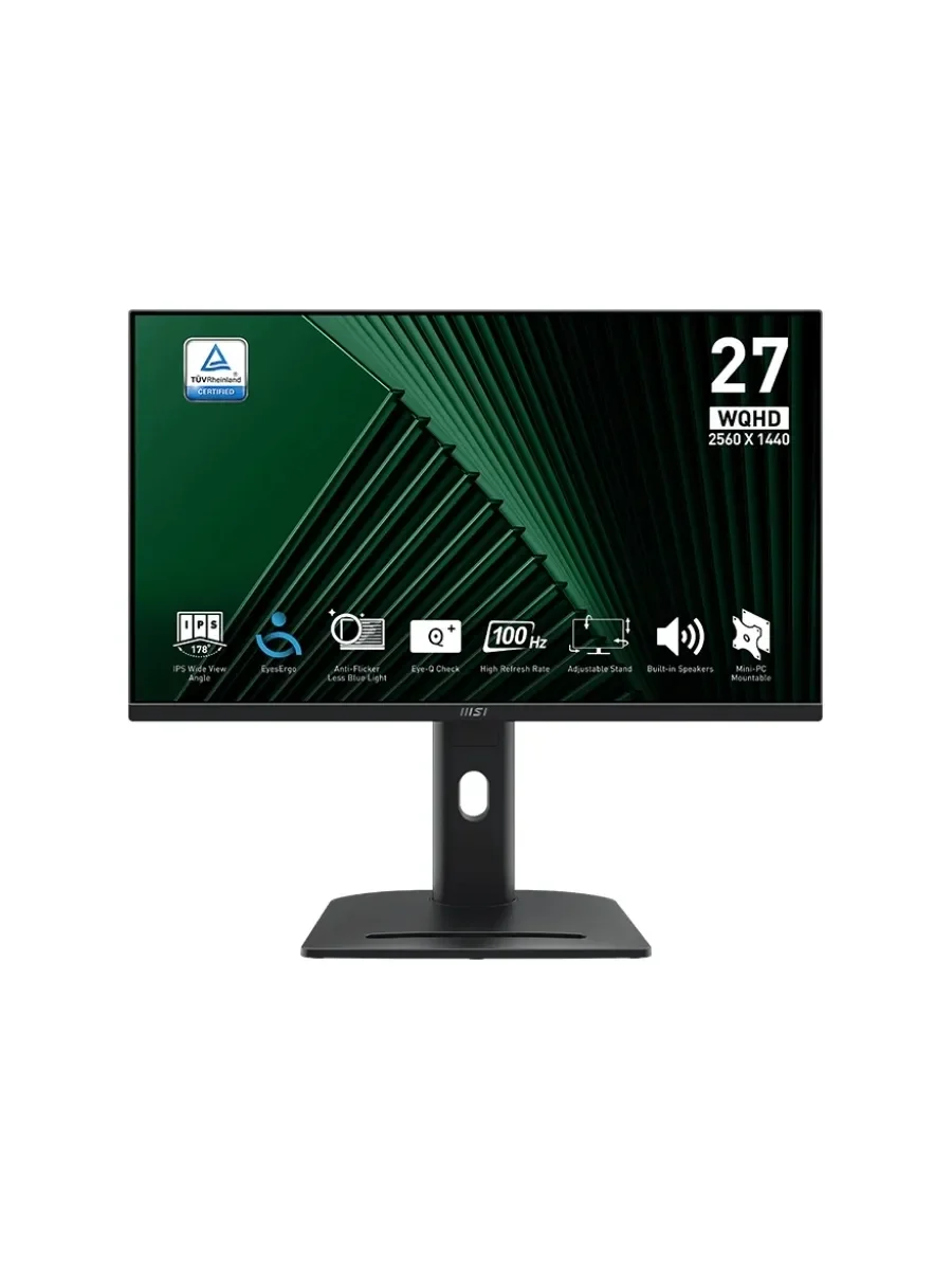 Монитор 27" MSI PRO MP275QPDG IPS 2560x1440, 100 Гц, 4 мс, 16:9, 250 кд/м², 2xHDMI, 1xDP, 1xUSB-C, 4xUSB-A 3.2 Gen1, 2x2 Вт, черный