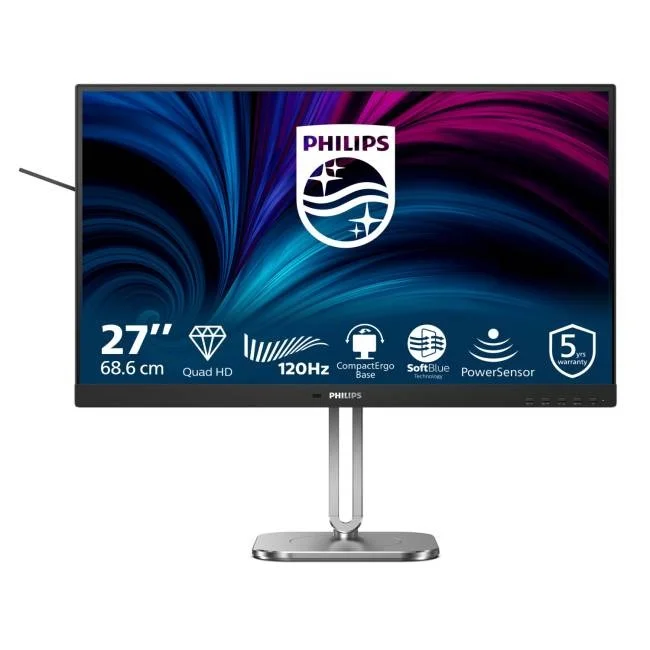 Монитор 27" Philips 27B2N4500 2560x1440, WLED, 16:9, IPS, 350cd, 4ms, 1500:1, 50M:1, 178/178, 2*HDMI, DP, USB Hub: 3*USB3.2, USB-C(15W) Speakers, 120H
