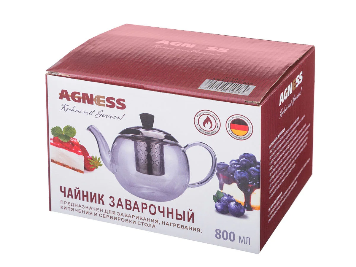 ЧАЙНИК ЗАВАРОЧНЫЙ AGNESS С ФИЛЬТРОМ ИЗ НЖС 800 МЛ (КОР=24ШТ.)