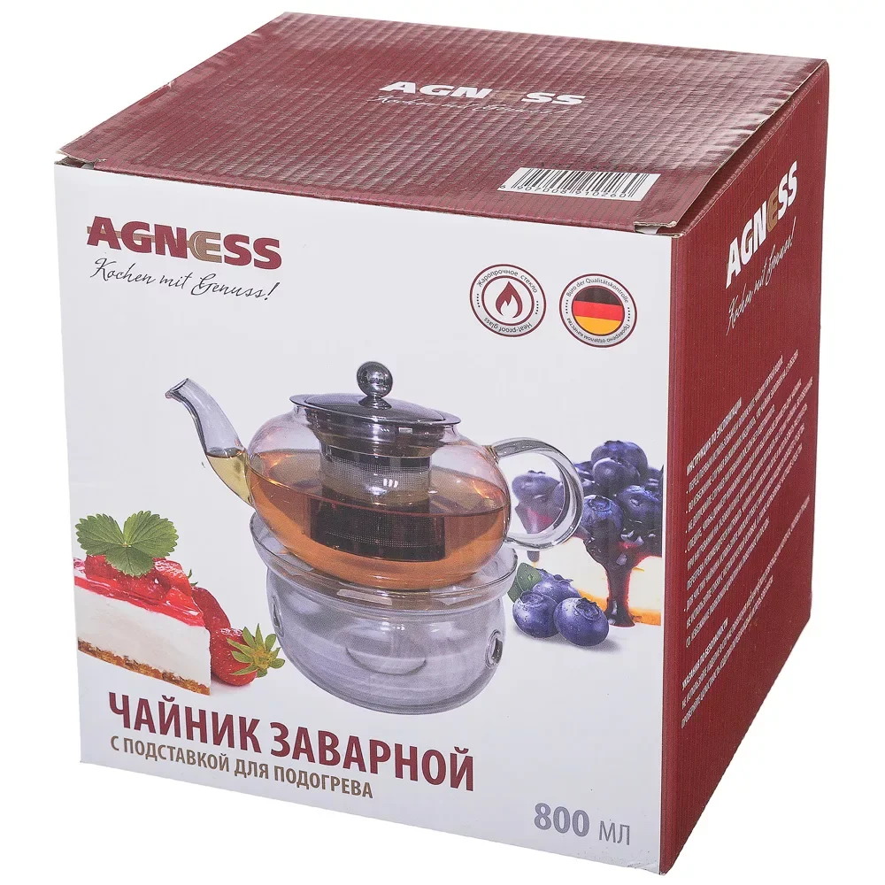 ЧАЙНИК ЗАВАРОЧНЫЙ AGNESS С ФИЛЬТРОМ ИЗ НЖС 800 МЛ (КОР=24ШТ.)