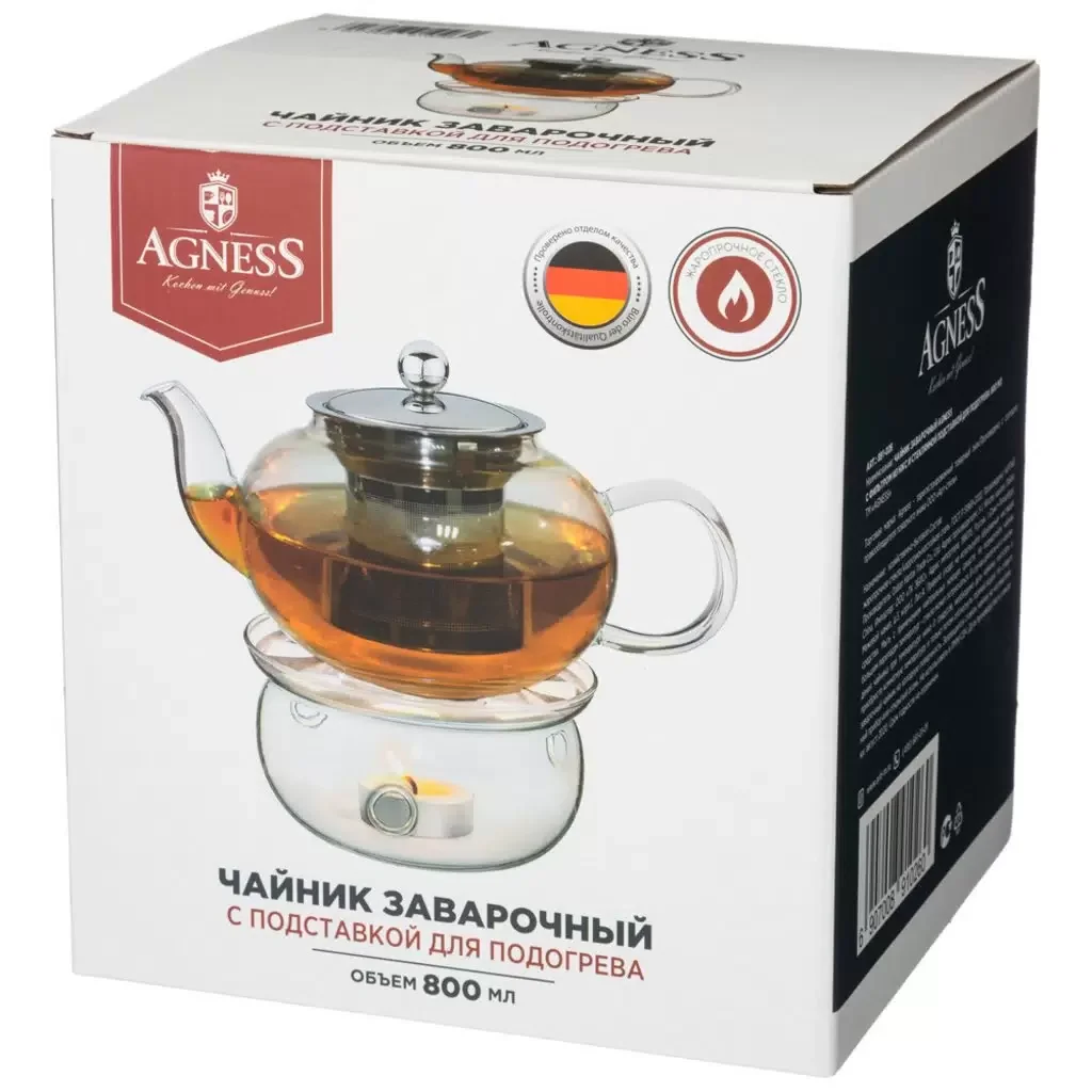 ЧАЙНИК ЗАВАРОЧНЫЙ AGNESS С ФИЛЬТРОМ ИЗ НЖС 800 МЛ (КОР=24ШТ.)