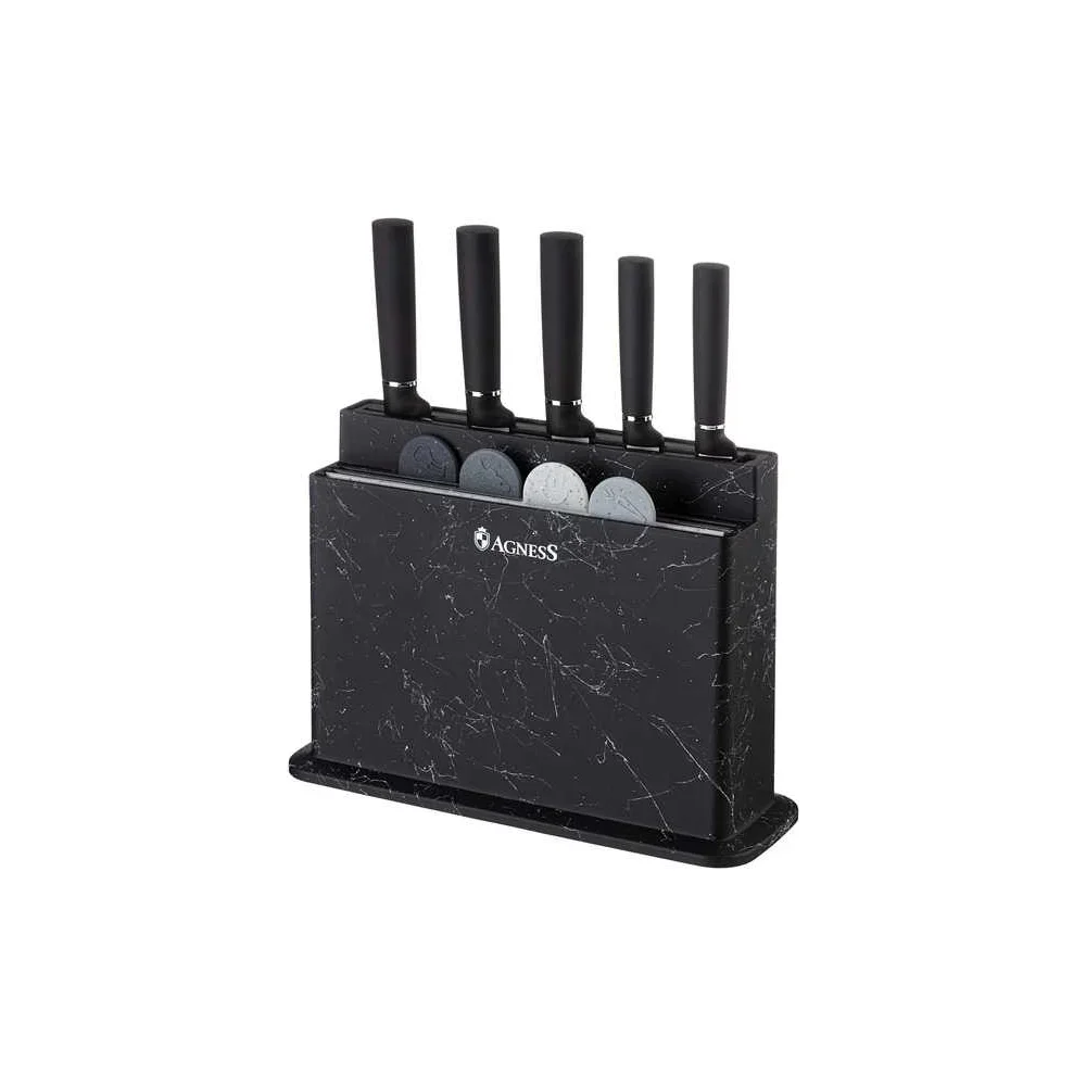 НАБОР AGNESS ИЗ 10ПР: 5 НОЖЕЙ, 4 ДОСКИ И ПОДСТАВКА, ЦВЕТ: ЧЕРНО-СЕРЫЙ