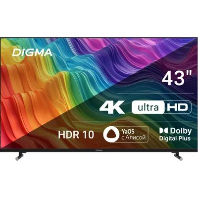 Телевизор LED 43" Digma DM-LED43UBB33 Smart Яндекс.ТВ Frameless Metal черный/4K Ultra HD/DVB-T/60Hz/