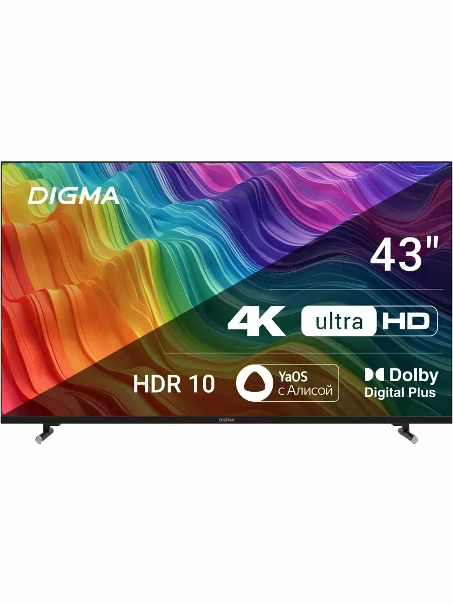 Телевизор LED 43" Digma DM-LED43UBB33 Smart Яндекс.ТВ Frameless Metal черный/4K Ultra HD/DVB-T/60Hz/