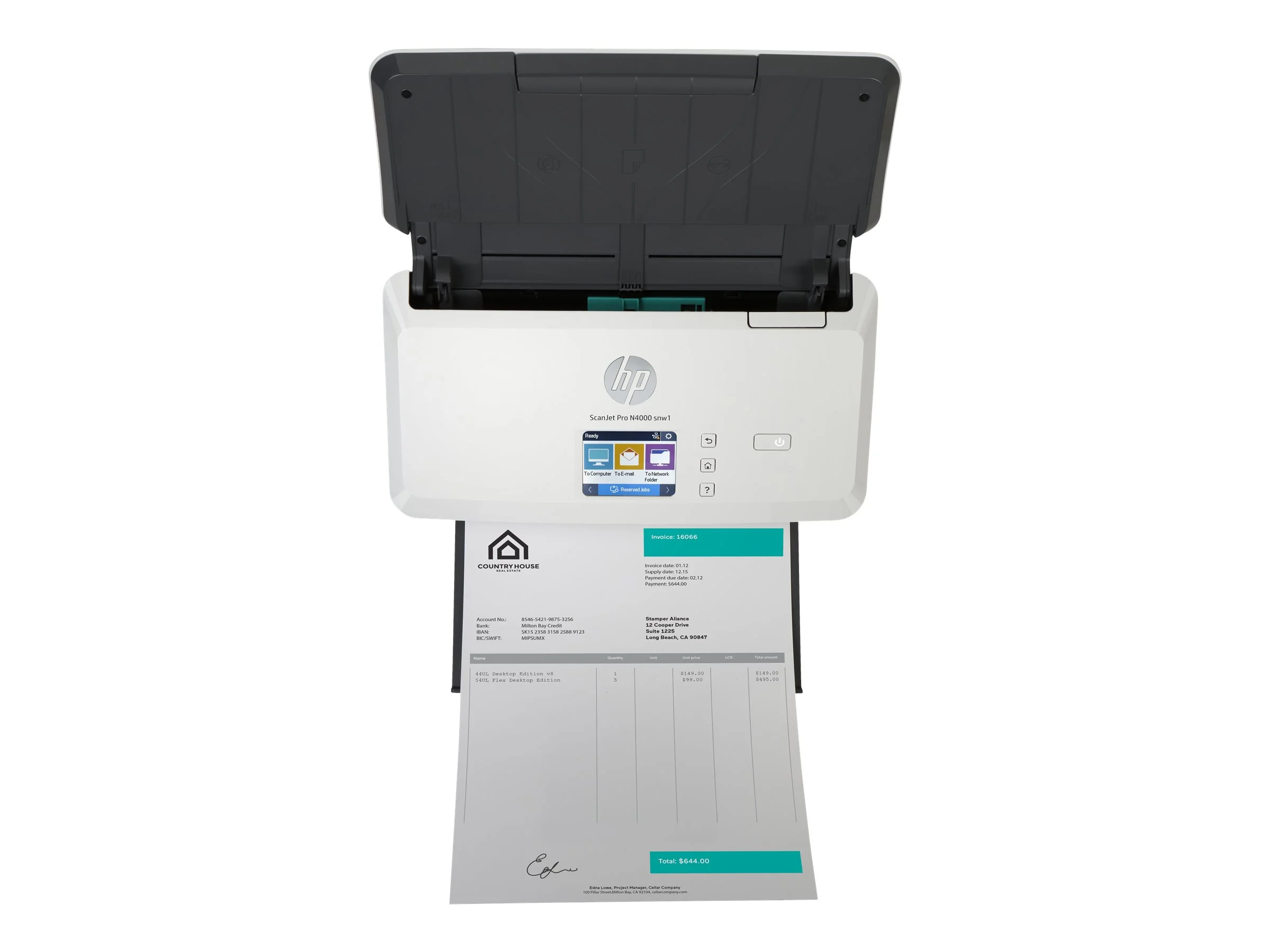Сканер протяжный HP ScanJet Pro N4000 snw1 (6FW08A) A4 белый/черный