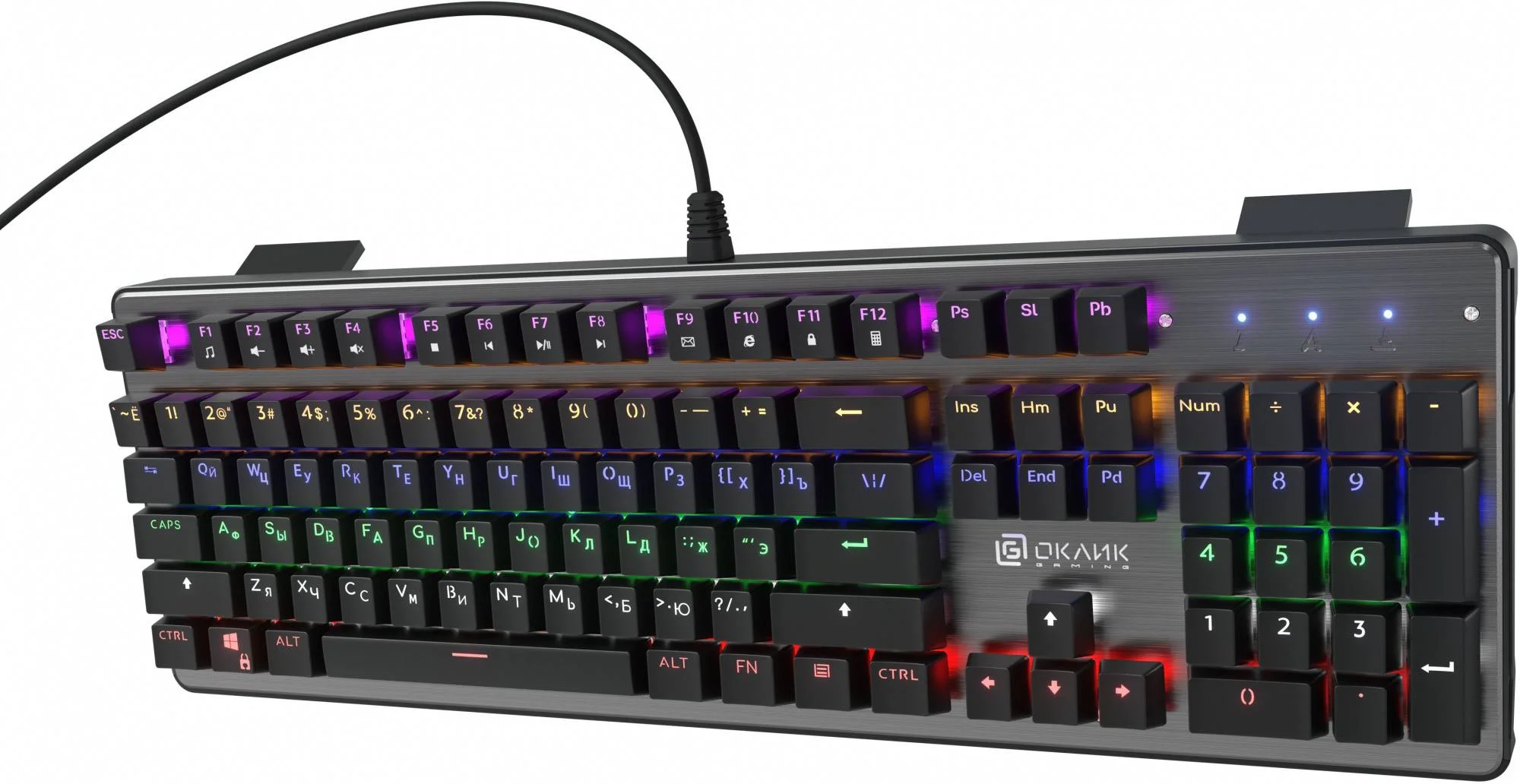 Клавиатура Oklick 970G Dark Knight проводная, USB Type-A, чёрный/серебристый