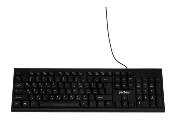 Клавиатура PERFEO PF-6106-USB черный(Perfeo клавиатура стандартная, PS/2, черная (PF-6106-ST) Размеры: 442x132x25 мм)