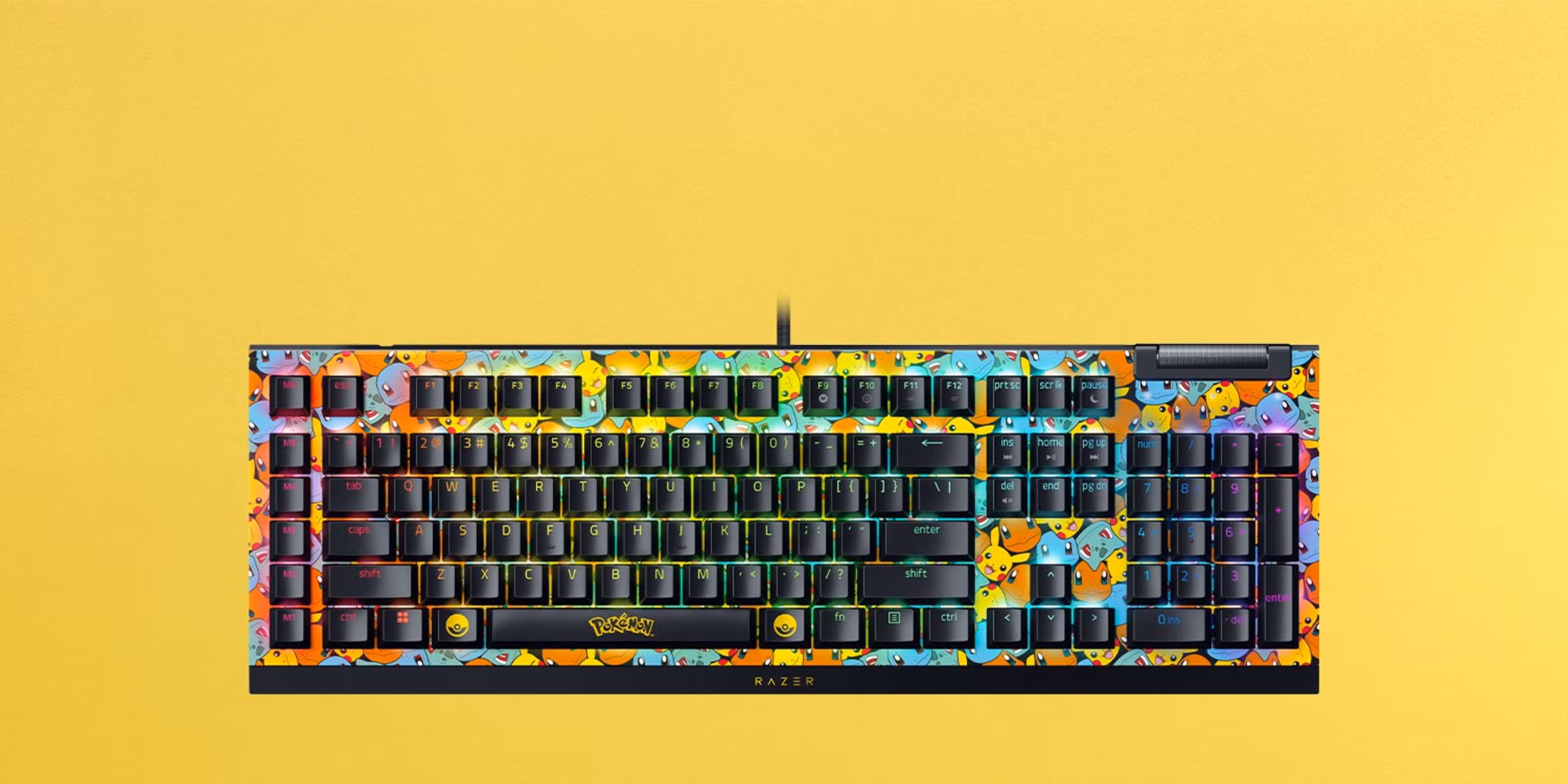 Клавиатура Razer BlackWidow V4 X Green Switch Pokemon Kanto Starters Edition проводная, USB Type-A, желтый