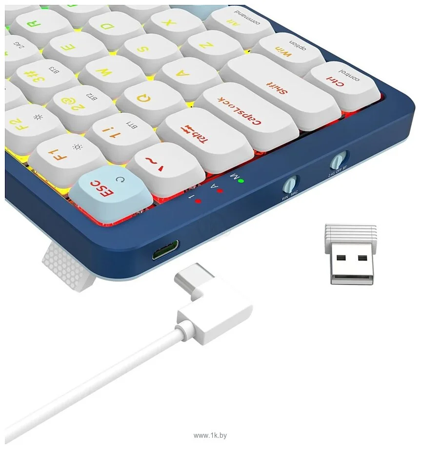 Клавиатура Redragon Eva Pro гибридная, USB Type-A, Bluetooth, радиоканал, белый/синий