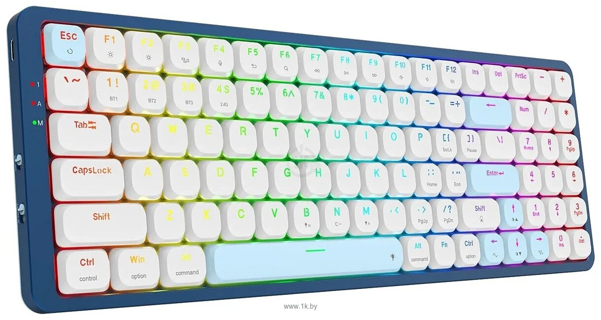 Клавиатура Redragon Eva Pro гибридная, USB Type-A, Bluetooth, радиоканал, белый/синий