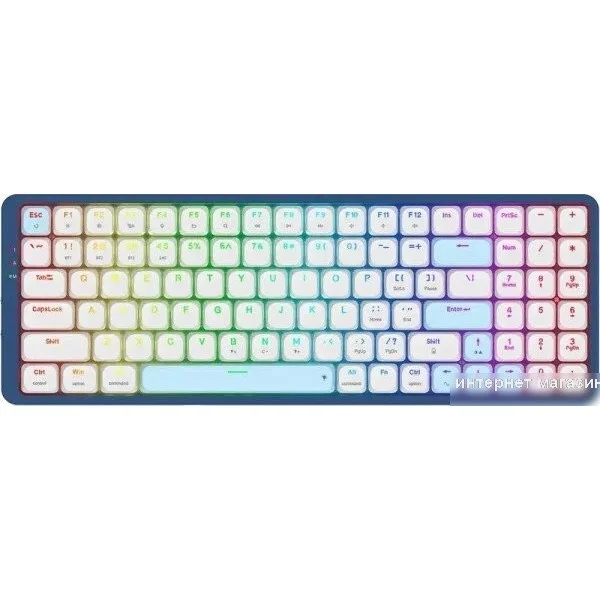 Клавиатура Redragon Eva Pro гибридная, USB Type-A, Bluetooth, радиоканал, белый/синий