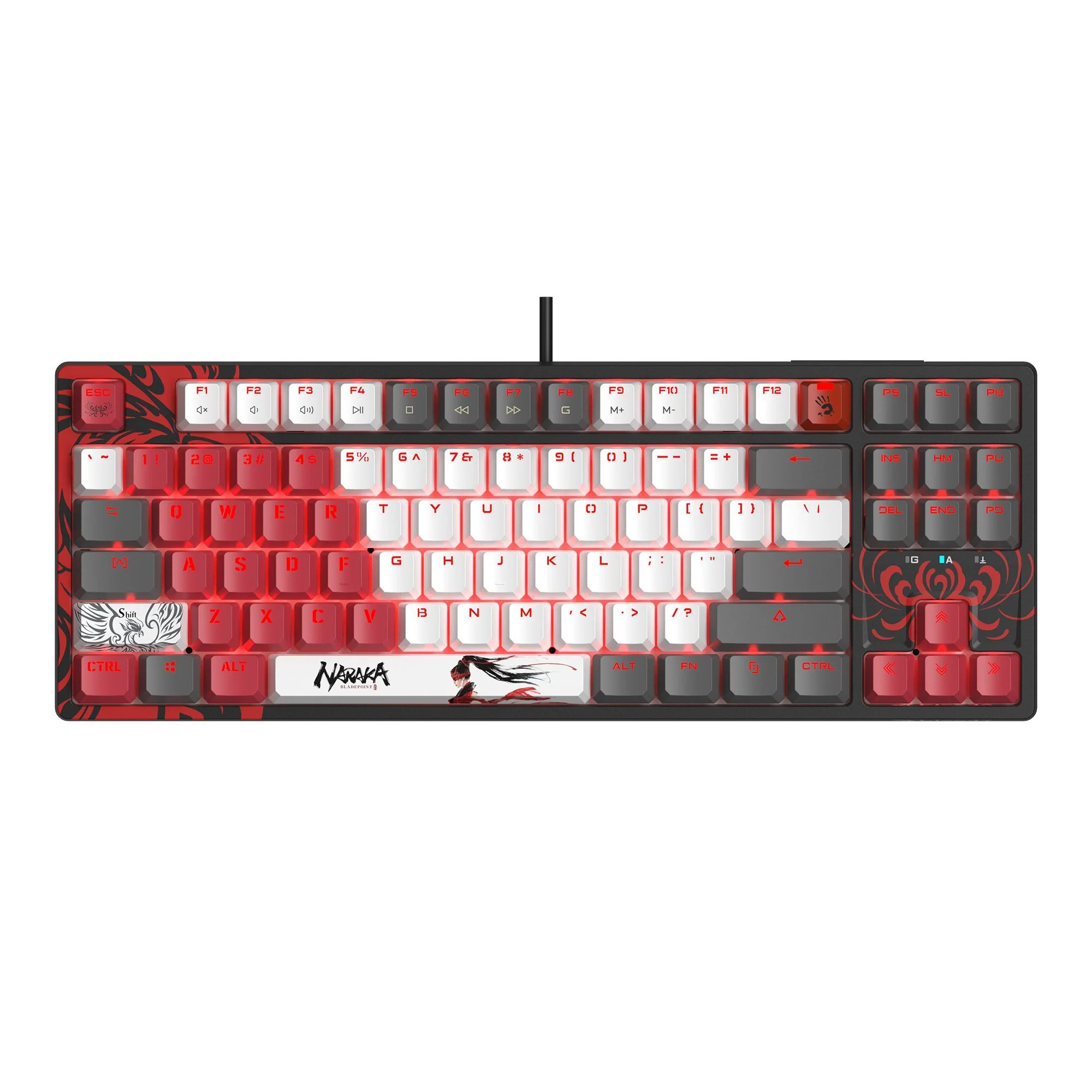 Клавиатура беспроводная A4Tech Bloody WS87 Naraka USB, Bluetooth/Радиоканал черный/красный