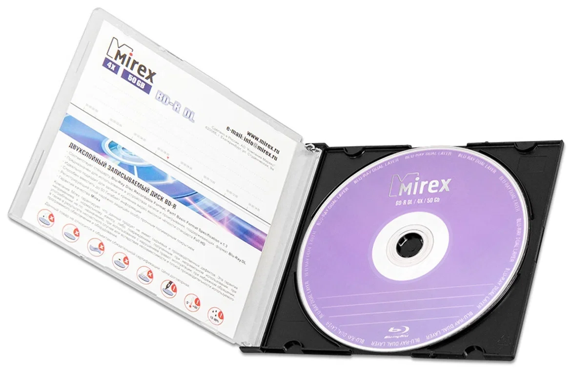 Диск BD-R Mirex 50 Gb, 6x, Slim Case (1), DL (1/50)