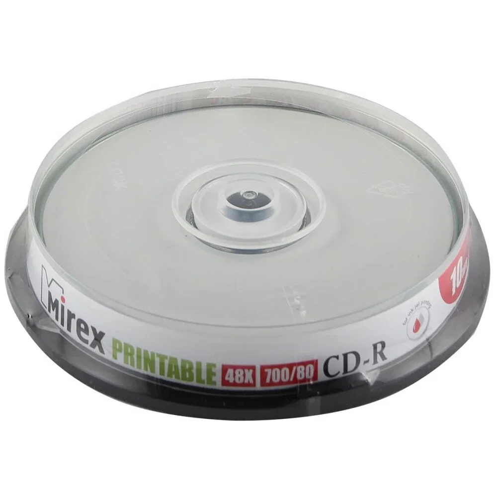 Диск CD-R Mirex 700 Mb, 48х, Cake Box (10), Ink Printable (10/300)
