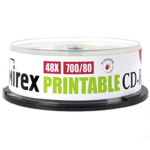Диск CD-R Mirex 700 Mb, 48х, Cake Box (25), Ink Printable (25/300)