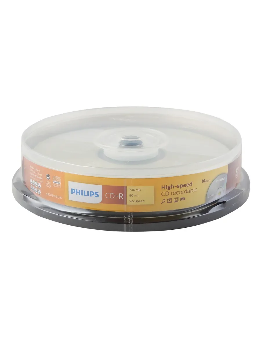Диск CD-R Philips 700 Mb, 52х, Cake Box (10)
