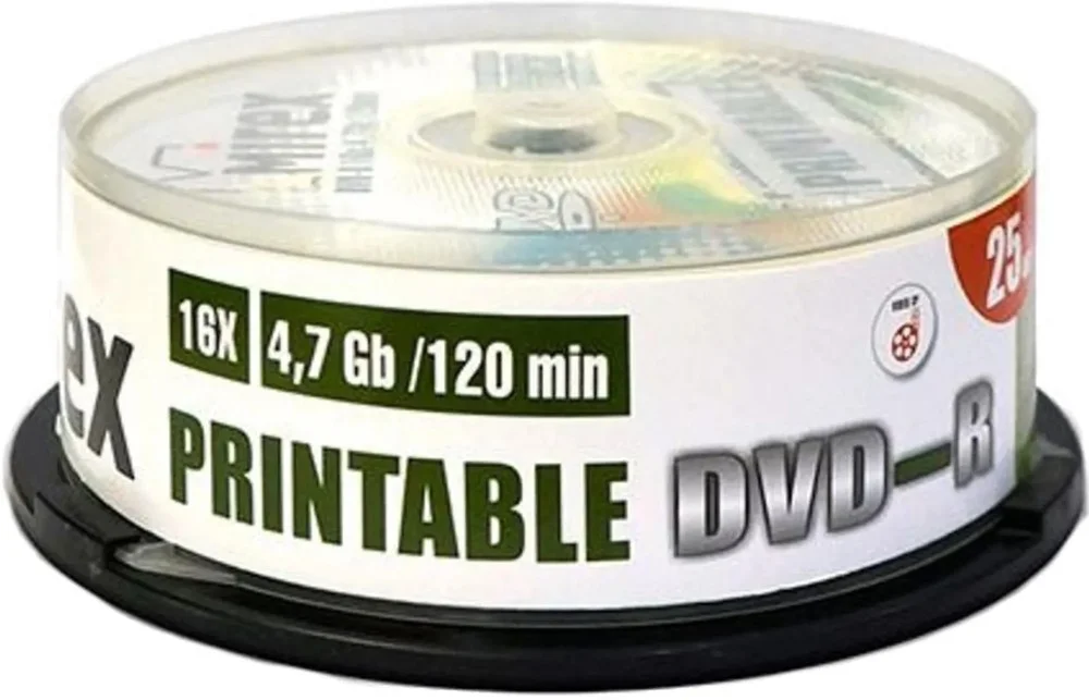 Диск DVD-R Mirex 4.7 Gb, 16x, Cake Box (25), Ink Printable (25/300)