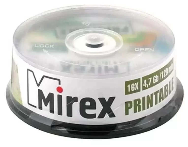 Диск DVD-R Mirex 4.7 Gb, 16x, Cake Box (25), Ink Printable (25/300)