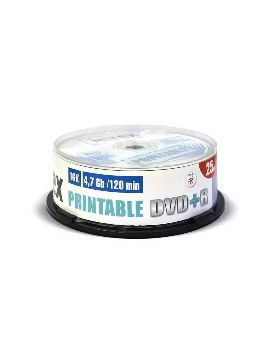 Диск DVD-R Mirex 4.7 Gb, 16x, Cake Box (25), Ink Printable (25/300)