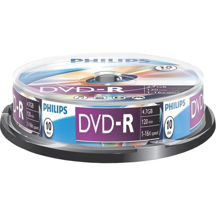 Диск DVD-R Philips 4.7 Gb, 16x, Cake Box (10)
