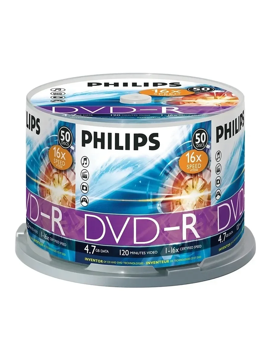 Диск DVD-R Philips 4.7 Gb, 16x, Cake Box (10)