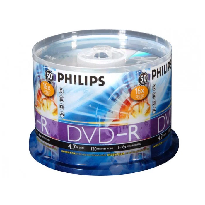 Диск DVD-R Philips 4.7 Gb, 16x, Cake Box (50)