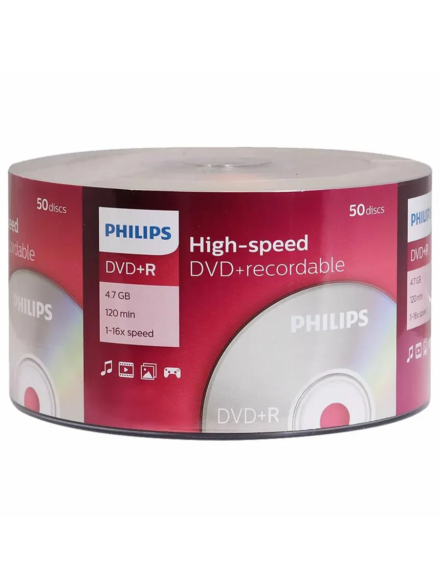 Диск DVD-R Philips 4.7 Gb, 16x, Cake Box (50)