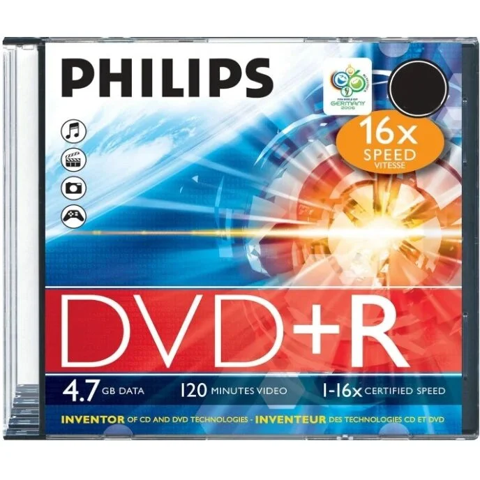 Диск DVD-R Philips 4.7 Gb, 16x, Slim Case (1)
