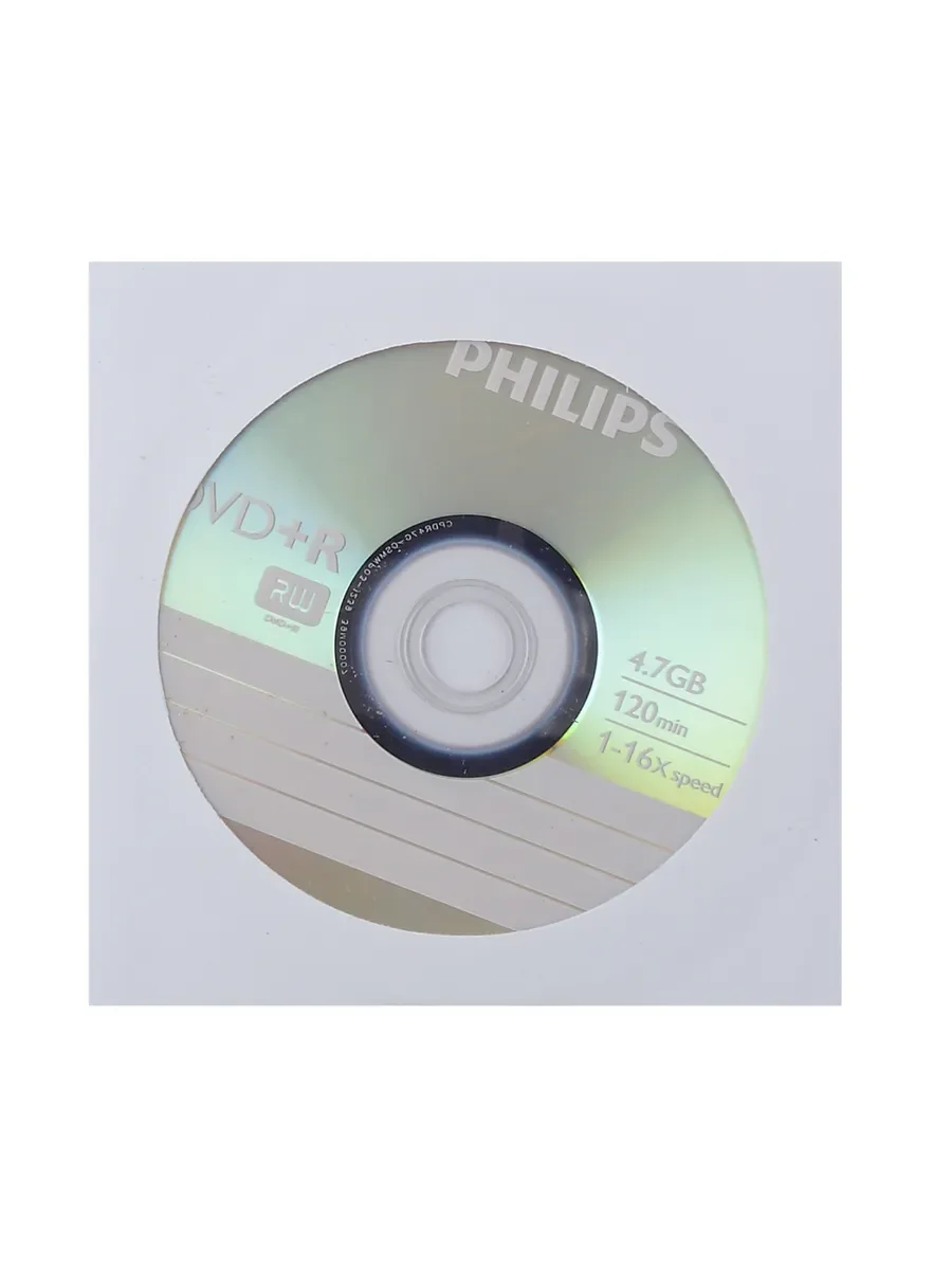 Диск DVD-R Philips 4.7 Gb, 16x, Бум.конверт Printable