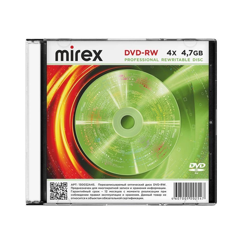 Диск DVD+RW Mirex 4.7 Gb, 4x, Slim Case (1), (1/50)