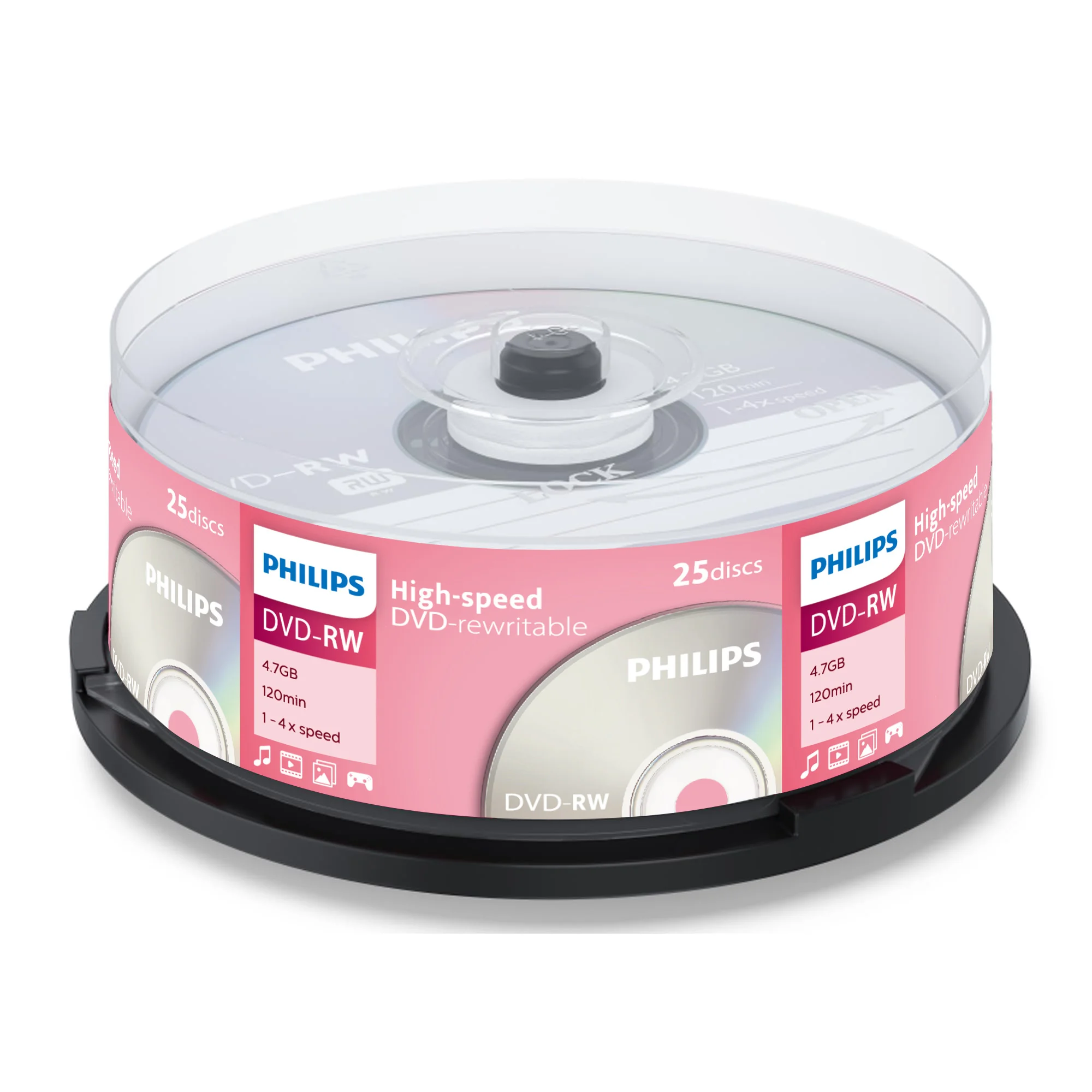 Диск DVD-RW Philips 4.7 Gb, 4x, Cake Box (25)