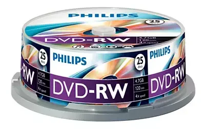 Диск DVD-RW Philips 4.7 Gb, 4x, Cake Box (25)