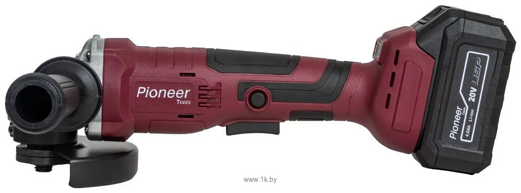 УШМ Pioneer АКУМ. AG-E20V-125-01B, 21В 4000мАч бещеточный D 125