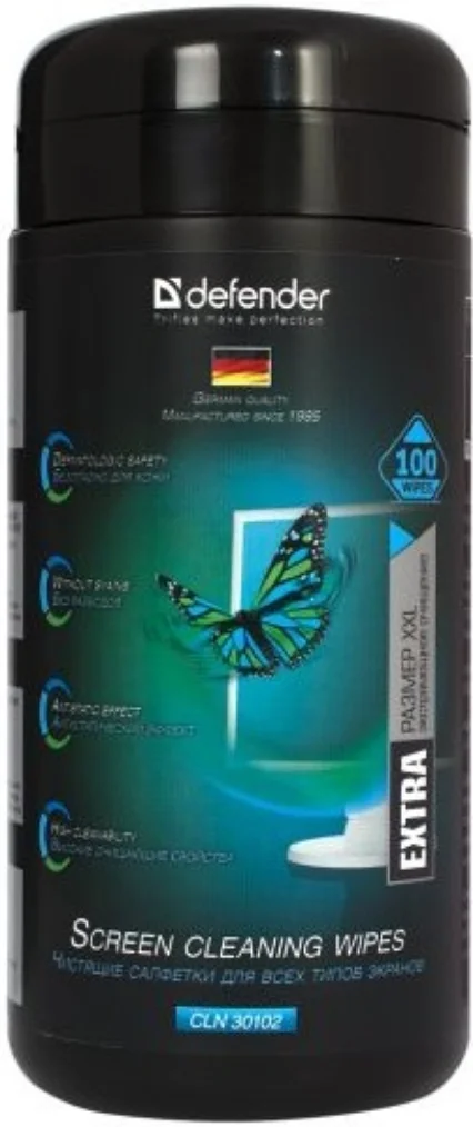 Defender Чистящие салфетки CLN 30102 Pro для экранов / нетканый материал "wetlaid"/ 100 шт/ Россия.