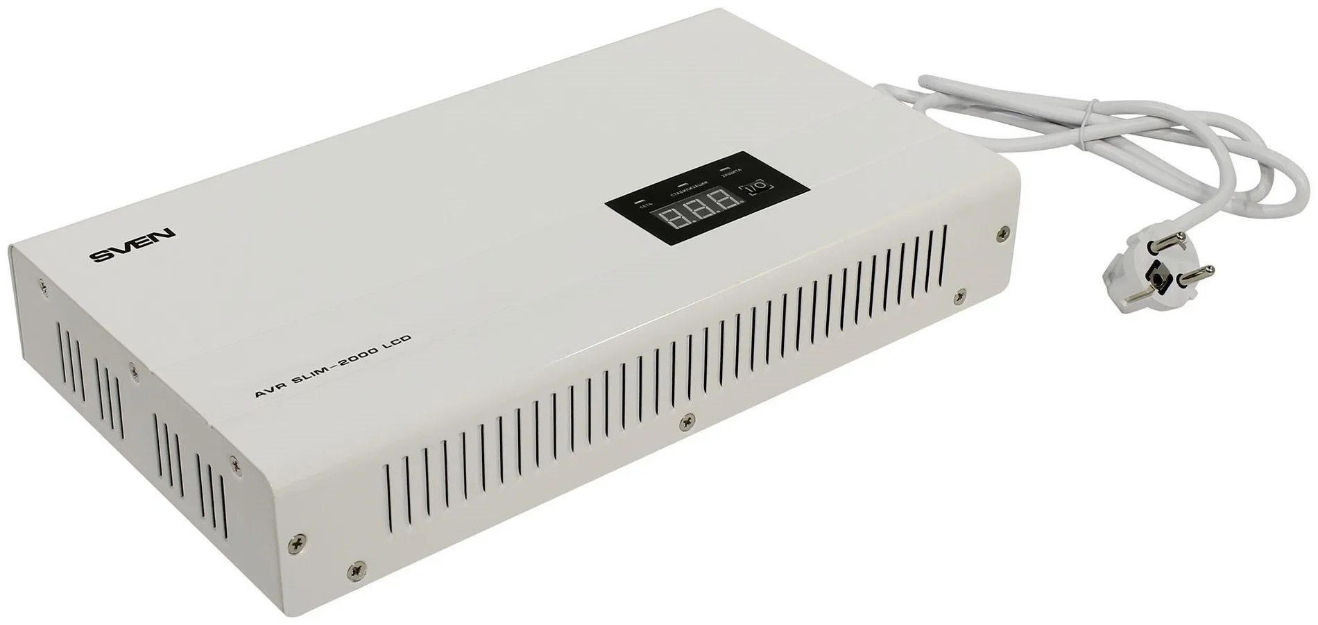 SVEN Стабилизатор AVR SLIM-2000 LCD (1200Вт,Входное 140-260В, 2*CEE7/4 розетки, настенное крепление).