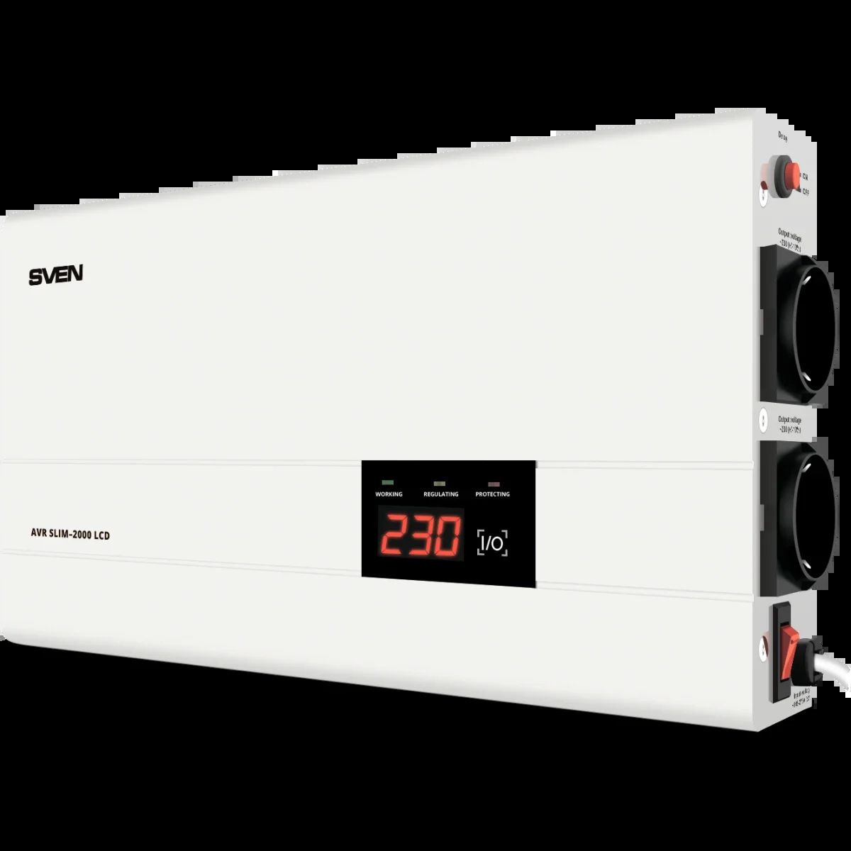 SVEN Стабилизатор AVR SLIM-2000 LCD (1200Вт,Входное 140-260В, 2*CEE7/4 розетки, настенное крепление).