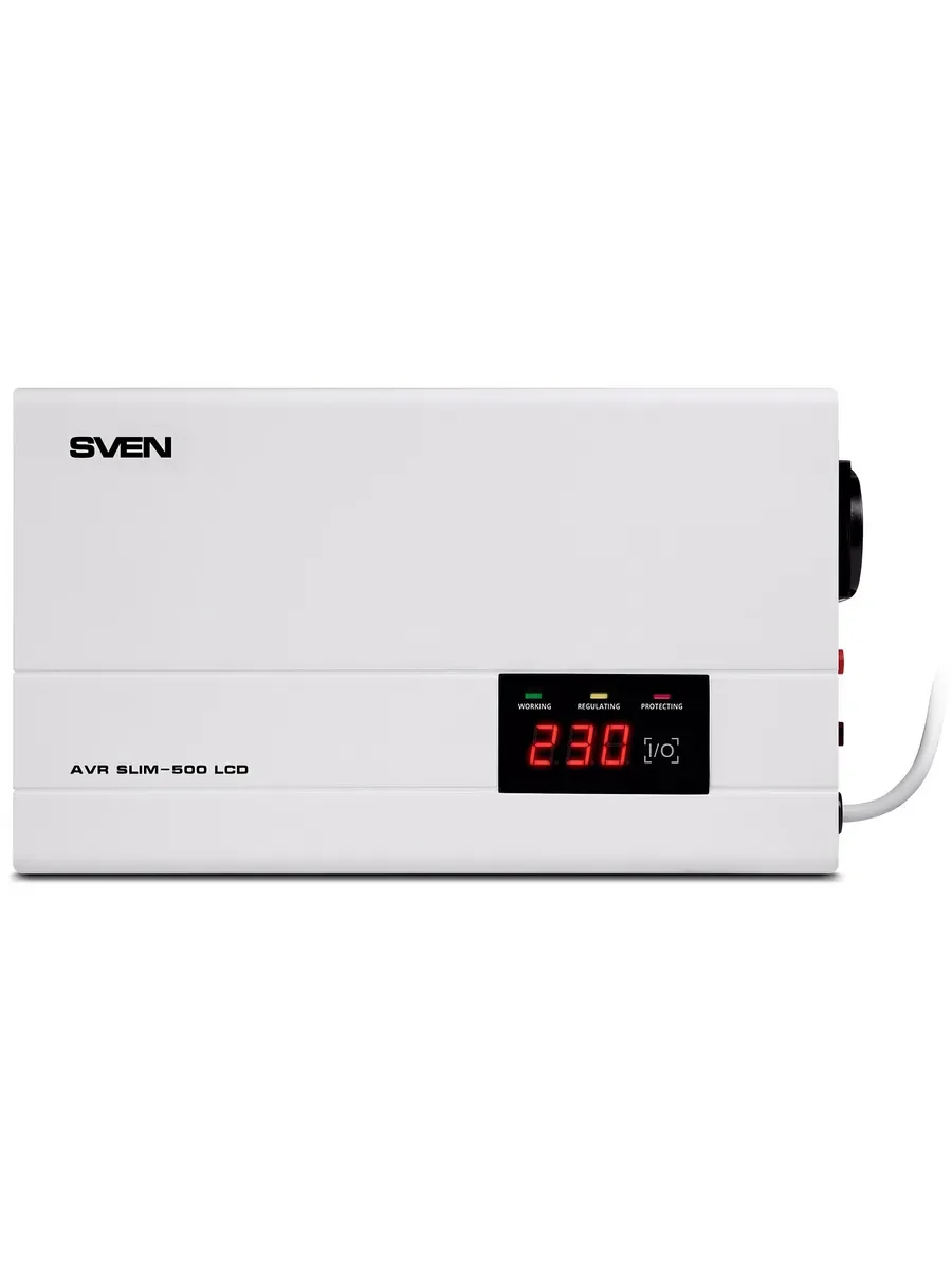 SVEN Стабилизатор AVR SLIM-500 LCD (400Вт,Входное 140-260В, 1*CEE7/4 розетка, настенное крепление).