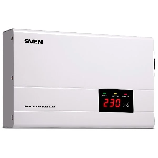 SVEN Стабилизатор AVR SLIM-500 LCD (400Вт,Входное 140-260В, 1*CEE7/4 розетка, настенное крепление).
