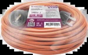 Defender Силовой удлинитель Ext2G-01-20 6А, 20м, без заземления