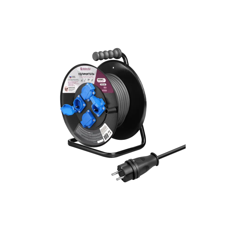 Defender Удлинитель на катушке ExtR2G-01-50 6А, 50м, без заземления