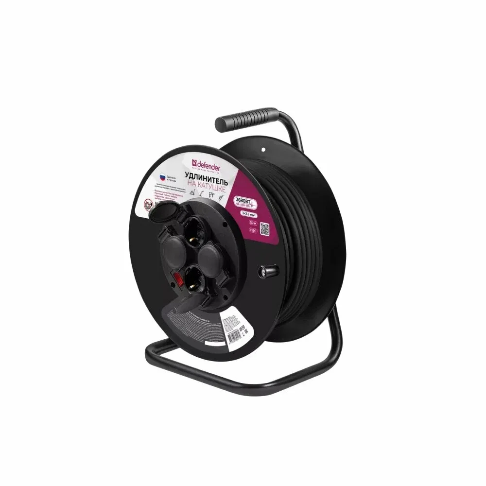 Defender Удлинитель на катушке ExtR2G-01-50 6А, 50м, без заземления