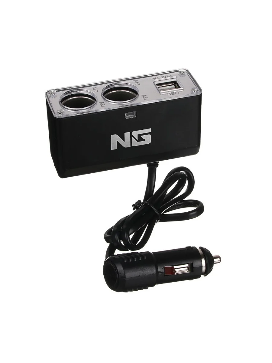 VETTA NEW GALAXY Разветвитель прикуривателя, 2 выхода + 2 USB 1000mA, 60W, LED индикация, 12/24В