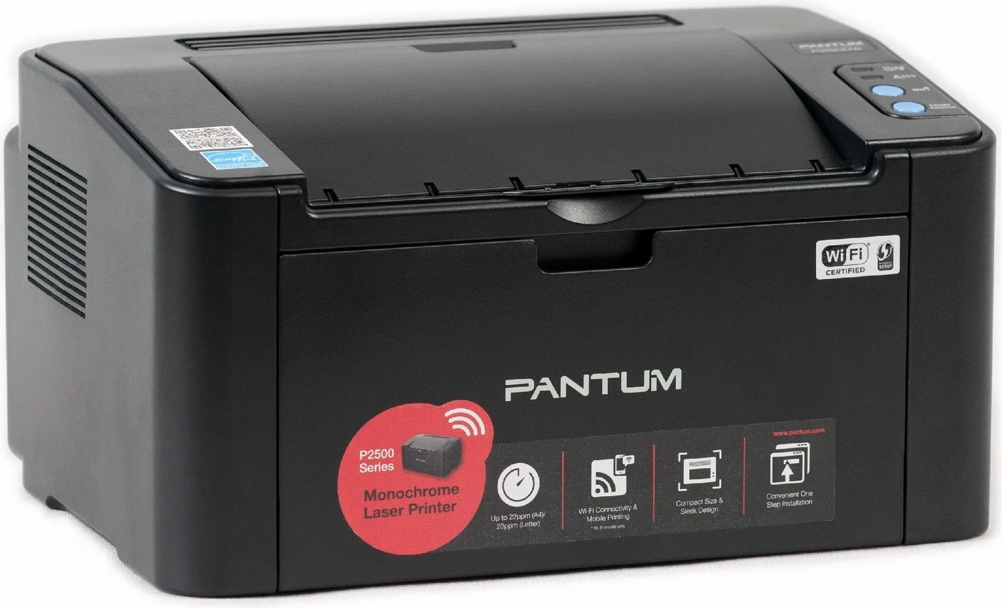Принтер лазерный Pantum P2500W (черно-белая печать, А4, 22 стр., 1200x1200 dpi, 128 MB, USB, WiFi, черный)