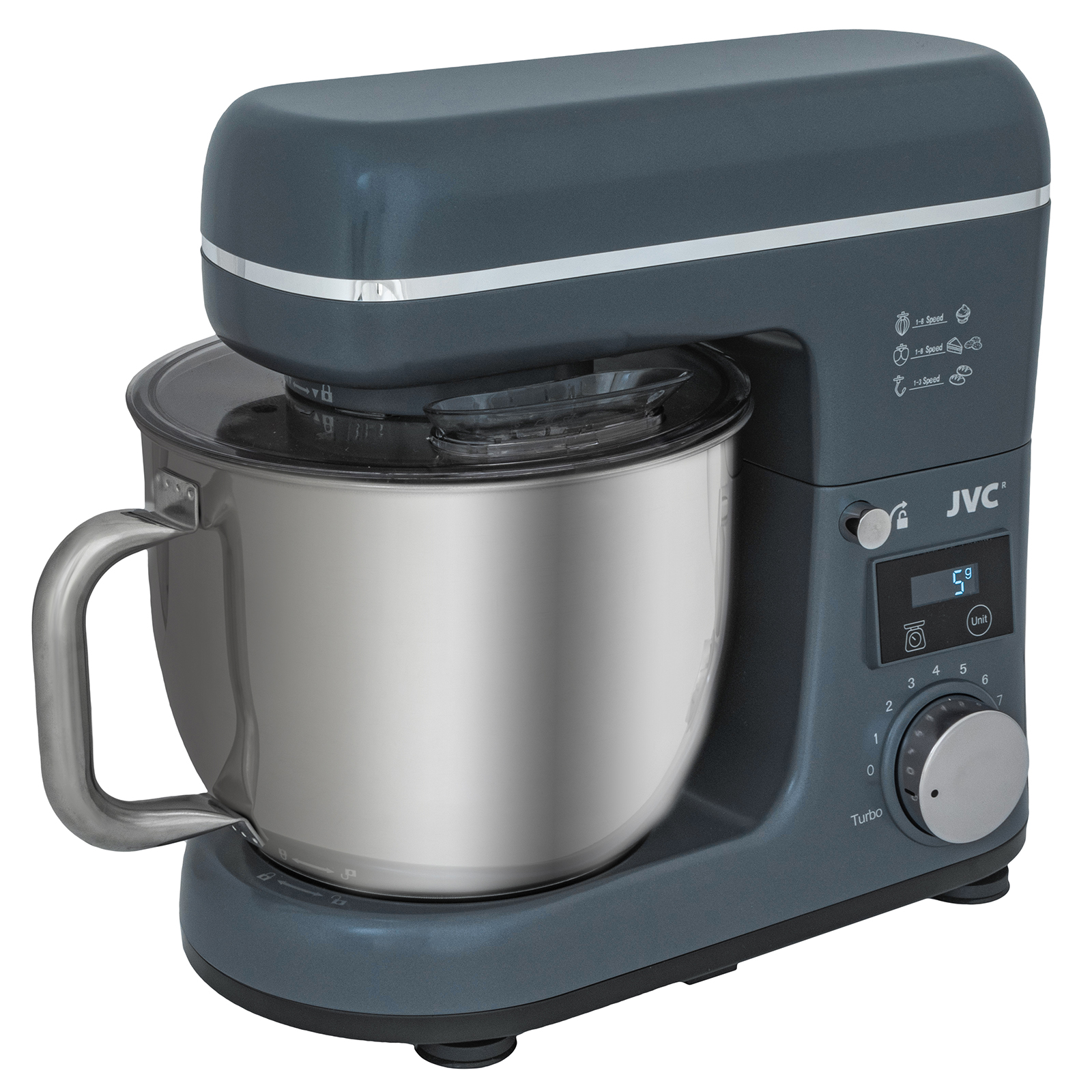 Миксер-тестомес JVC JK-MX523S, 1800Вт, 8 скоростей, чаша 5,5/4,5, темно-серый