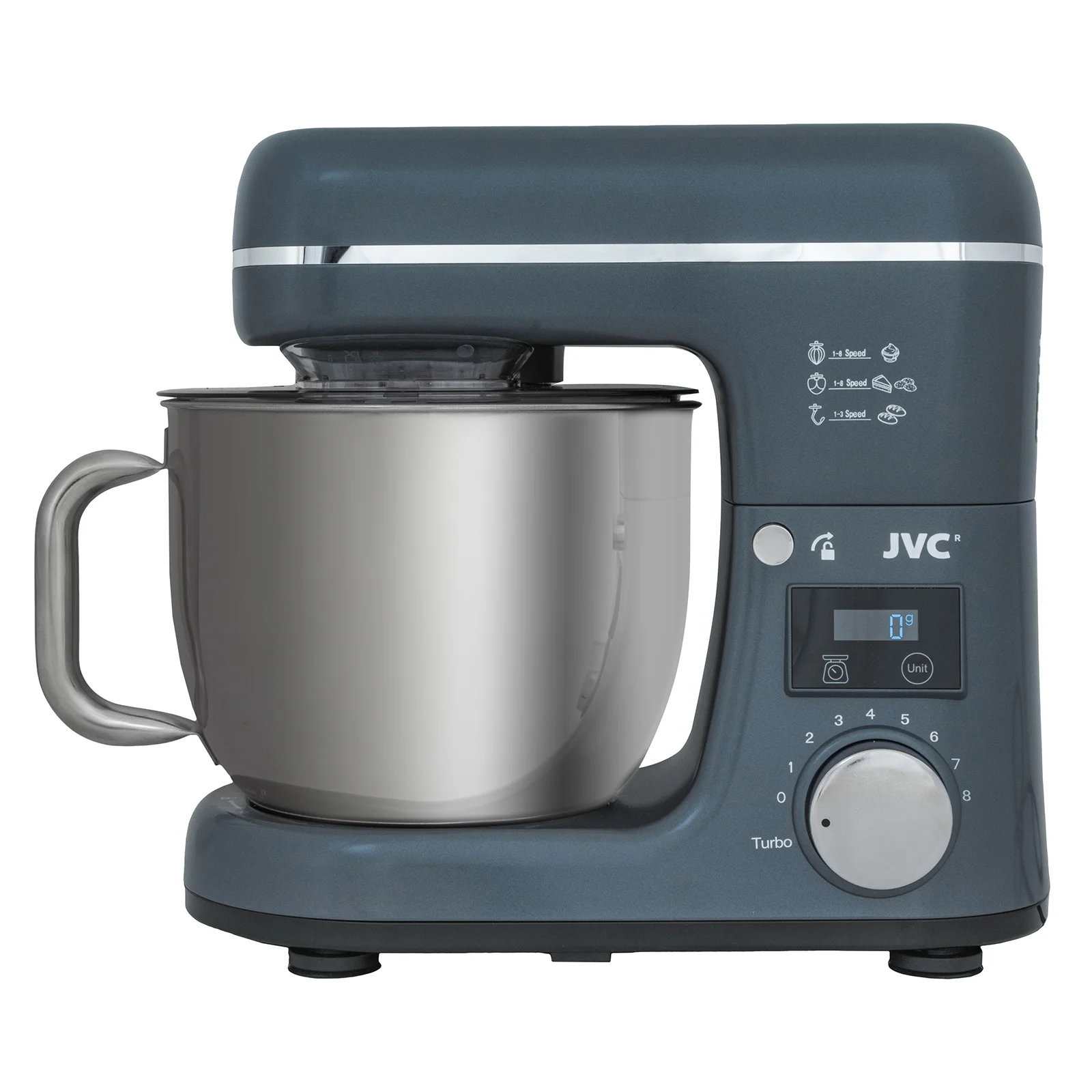 Миксер-тестомес JVC JK-MX523S, 1800Вт, 8 скоростей, чаша 5,5/4,5, темно-серый